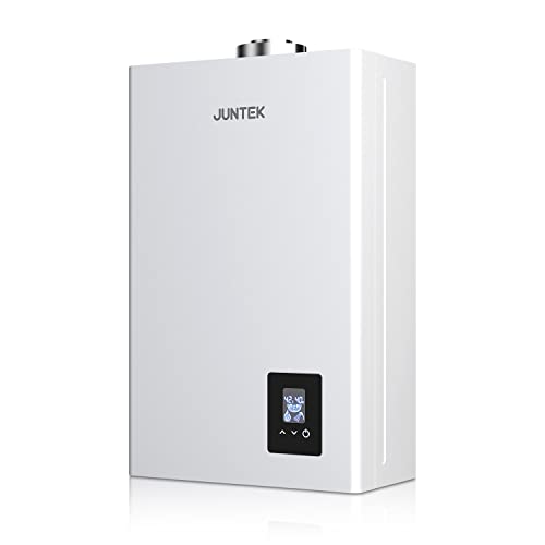 JUNTEK Calentador De Gas Natural Estanco10L con Pantalla LED, Compatible con instalaciones solaresFacil instalacion, Clase Energética A