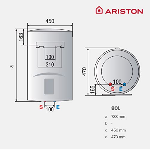 Ariston, Lydos R - Calentador de Agua Electrico Vertical, Termo Electrico 80 Litros, Regulación Externa y Titanio en el Depósito, 48x45x56 cm, Fabricado para Instalación en España (Clase Energética C)