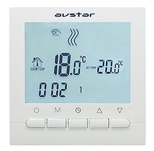 AVStar - Termostato Inteligente Digital programable para calefacción de calderas de Gas - Pantalla LCD para Facilidad de Control y programación (Blanco)