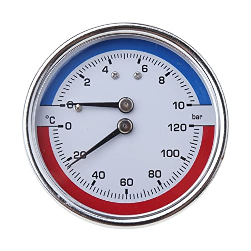 Medidor de presión de temperatura de caldera termo-manómetro compacto Mearsuring 0-10 Bar 0-120 ℃ adecuado para el sistema de calefacción por suelo radiante