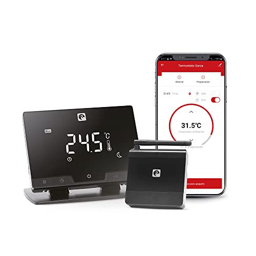 Garza Smart - Termostato Inalámbrico Wifi Inteligente para caldera y calefacción, programable, pantalla táctil, Wifi 2.4GHz, control remoto por app y por voz Alexa/Google, Color Negro