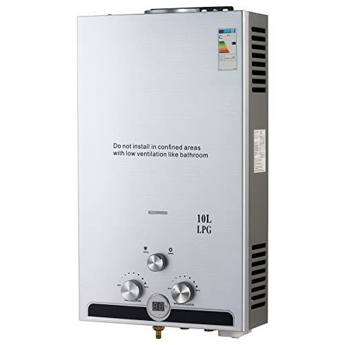 CO-Z 10L Calentador de Agua Butano Calentador de Agua LPG Instantáneo, Certificado CE, Calentador de Agua de Gas Licuado de Petróleo sin Tanque